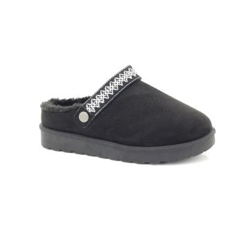 Ladies Faux Fur Lined Clogs Style Slip On Cuff Mule Slipper Sandal