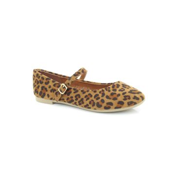 ShuCentre F4 Ladies Mary Jane Leopard Print Buckle Strap Casual Flat Shoes