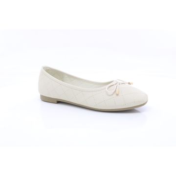 ShuCentre A7 Ladies Off White Bow Ballerina Casual Slip On Flats Pumps Shoes 