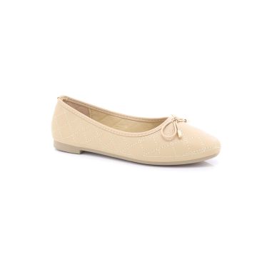 ShuCentre A7 Ladies Beige Bow Ballerina Casual Slip On Flats Pumps Shoes 