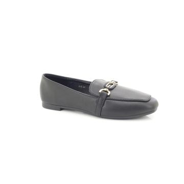ShuCentre A6 Ladies Black Diamante Chain Casual Slip On  Loafers Shoes