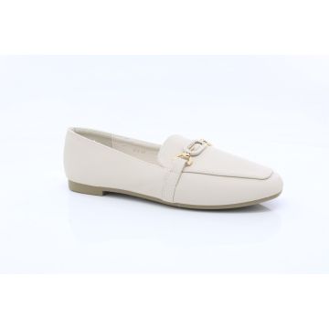 ShuCentre A6 Ladies Off White Diamante Chain Casual Slip On Loafers Shoes