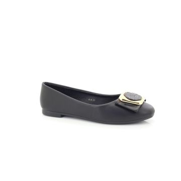ShuCentre A8 Ladies Black Bow Buckle Slip On Ballet Casual Flat Shoes