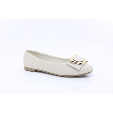 ShuCentre A8 Ladies Off White Bow Buckle Slip On Ballet Casual Flat Shoes