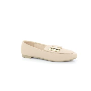 ShuCentre A5 Ladies Beige Diamante Buckle Casual Slip On Loafers Shoes