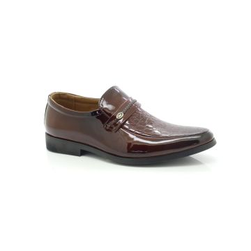 ShuCentre Men's Brown Patent Smart Dress Wedding Party Slip-On Formal Shoes