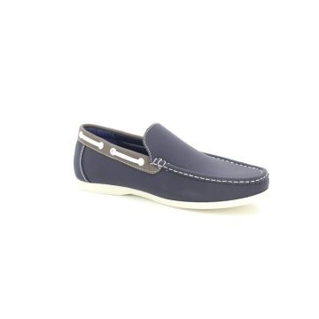 ShuCentre Mens Blue Comfort Slip-On Deck Moccasin Boat Shoes