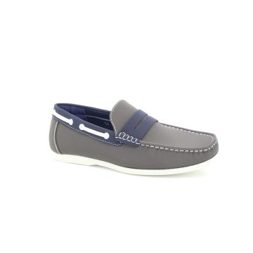 ShuCentre Mens Grey Comfort Slip-On Deck Moccasin Boat Driving Shoes