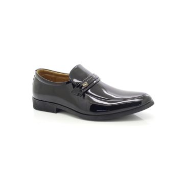 ShuCentre Men's Black Patent Motive Smart Dress Slip On Formal Shoes