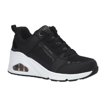 Skechers Ladies Black Uno Everything Nice Wedge Platform Lace Up Sneakers