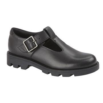 Roamers G705A Black Leather T Bar School Shoe with Adjustable Buckle
