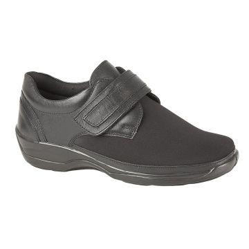 Mod Comfys L042A Black Nappa Leather/Stretch Textile X Wide Touch Fastening Stretch Comfort Shoe