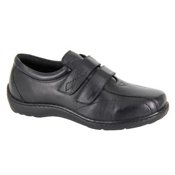 Mod comfys L088A Black Softie Leather Wide Twin Touch Fastening Shoe