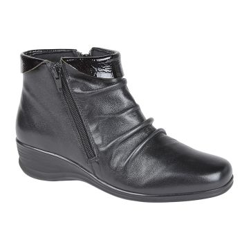 Mod Comfys L215A Black Softie Leather Twin Zip Ruched Ankle Boot