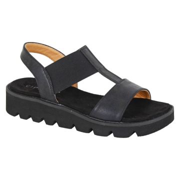 CIPRIATA L221A `ALADINA´ Black Matt PU Elasticated Throat Wedge Sandal