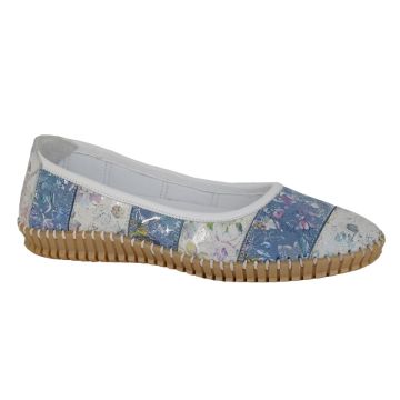 modcomfys L298FC Grey/Blue Floral Leather Slip on Casual