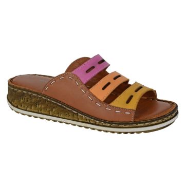 Mod comfys L303BM Tan/Multi Leather 3 Bar Slip on Mule