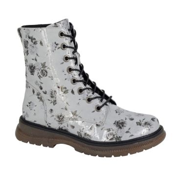 CIPRIATA L310LFP ANNETTA Grey Floral Patent PU 8 Eye Lace Inside Zip Boot