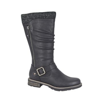 Cipriata L343A ALISA Black PU Inside Zip Buckle High Leg Boot