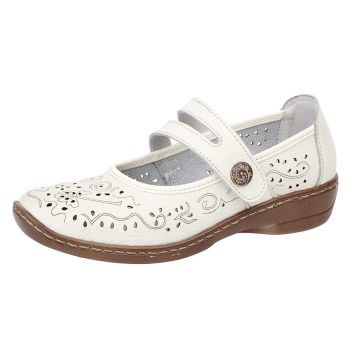 Boulevard L394G Ladies Leather Wide Fit Touch Fastening Perforated Bar Shoes