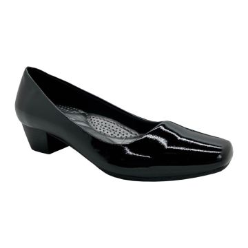 Boulevard L402AP Black Patent PU Low Heel Plain Court Shoe
