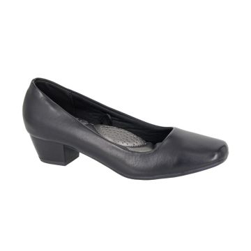 Boulevard L 402A Black PU Low Heel Plain Court Shoe