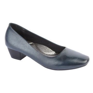 Boulevard L402C Navy PU Low Heel Plain Court Shoe