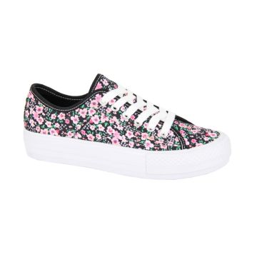 Dek L438A 6 Eye Black Multi Floral Canvas Shoes