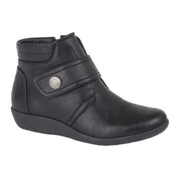 Boulevard L444A Black PU X Wide EE Fit Touch Fasten/Inside Zip Ankle Boot