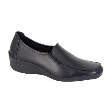 Mod Comfys L454A Black Leather Twin Gusset Wedge Shoes 