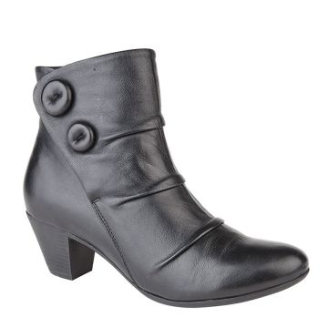 CIPRIATA L5045A EMMA Black Softie Leather Ruched Vamp Inside Zip Button Ankle Boot