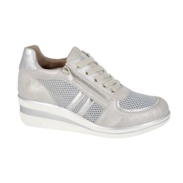 CIPRIATA L625F `JONE´ Silver Metallic Brush PU/Mesh Ladies Lace & Zip Trainer