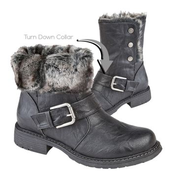 Cipriata L830A ANDREANA Black PU Press Stud Fold Down Biker Style Ankle Boot