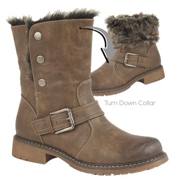 Cipriata L830B ANDREANA Brown PU Press Stud Fold Down Biker Style Ankle Boot