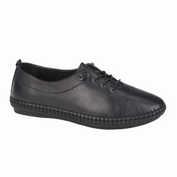 Modcomfys L932A Black Softie Leather Elastic Lace Up Comfort Shoe