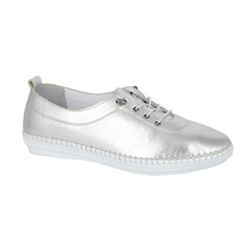 Mod Comfys L932FS Silver Softie Leather Elastic Lace Up Comfort Shoe
