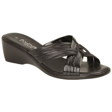 Boulevard L9558AP Black Matt/Patent PU X Over Mule Sandal
