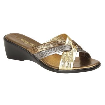 Boulevard L9558BG Bronze/Pewter/Gold PU X Over Mule Sandal