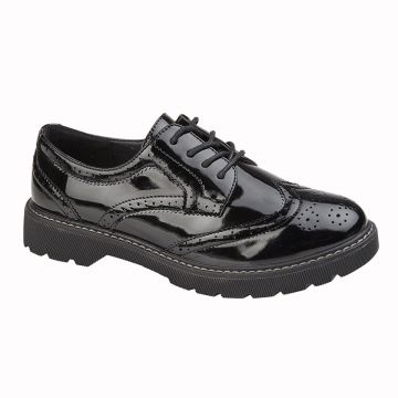Boulevard L963AP Black Patent PU 4 Eye Lace Brogue Shoe