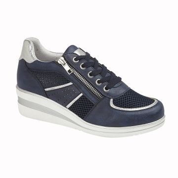 CIPRIATA L987NC GRAZIOSA Navy PU Micro Suedette/Mesh Ladies Zip Wedge Glamour Trainer