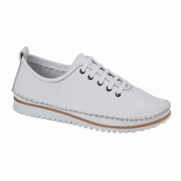 Modcomfys L988G White Softie Leather 5 Eye Flexi Lace Shoe Leather Comfort Sock