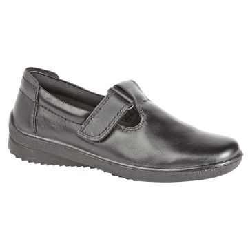 Mod Comfys L996A Black Softie Leather Touch Fastening T-Bar Leisure Shoe