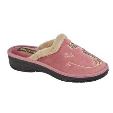 Sleepers LS350M Velour Cat Motif Cuff Mule Indoor/Outdoor Slippers 