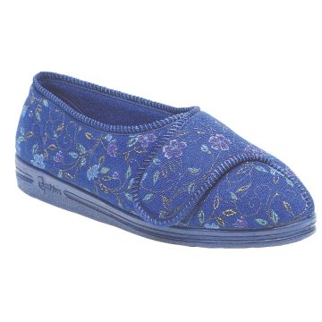Comfylux LS667C `DAVINA ´ Navy Blue Floral Nylon Superwide Touch Fastening Slipper