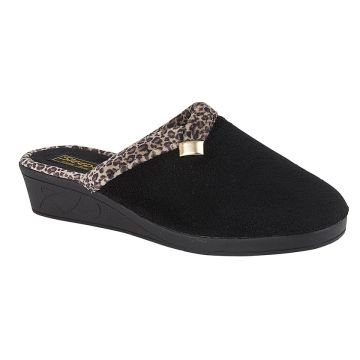Sleepers JACKIE LS709A Black Velour Wedge Slip-on Mule Slipper