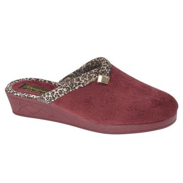 Sleepers JACKIE LS709BD Burgundy Velour Wedge Slip-on Mule Slipper