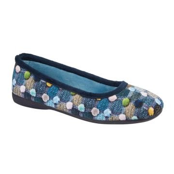 Sleepers SAMIRA LS749C Blue Multi Velour Ballerina Slipper