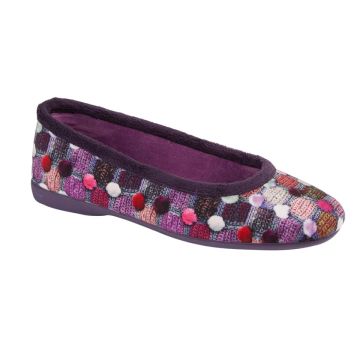 Sleepers SAMIRA LS749P Purple Multi Velour Ballerina Slipper