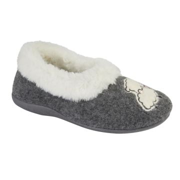 Sleepers NIKKI LS856F Grey Felt Faux Fur Cuff Sheep Full Slipper