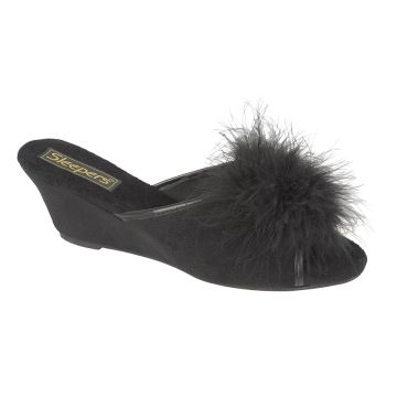 Sleepers ANNE LS857A Open Toe Rosette Boa Mule Slippers